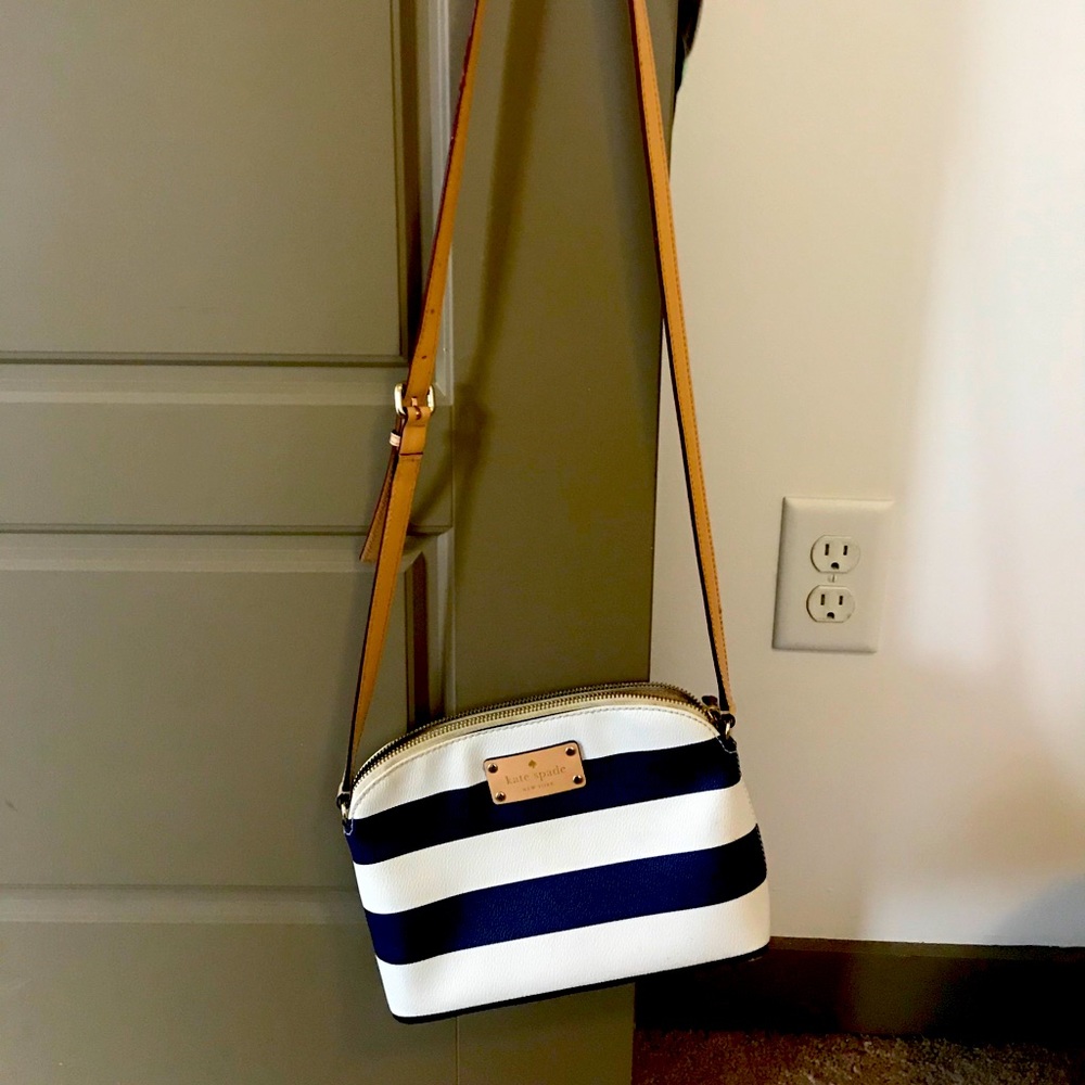 Kate Spade Blue and White Striped Crossbody Bag